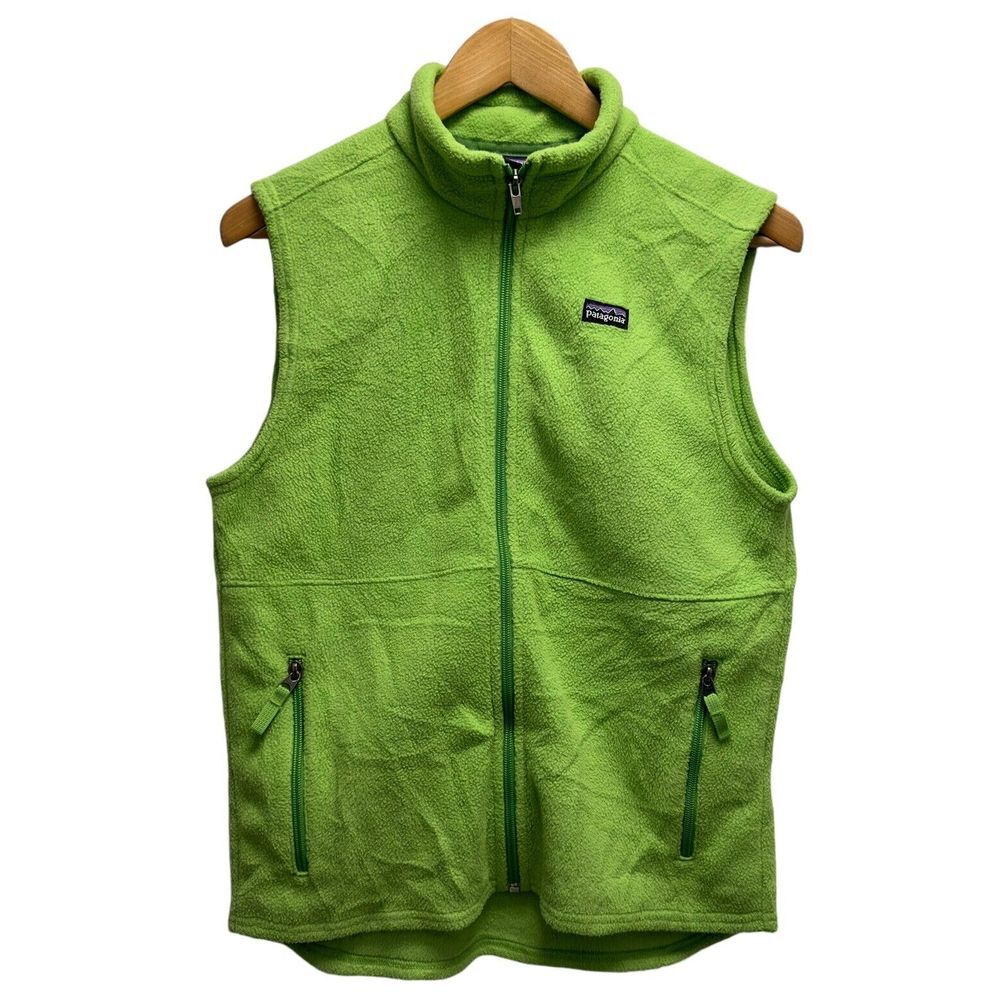 Patagonia Kid's Size XL (14) Full Zip Fleece Vest Jacket Lime Green‎ Zip Pockets